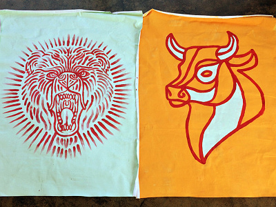 Bear And Bull hand-painted flags