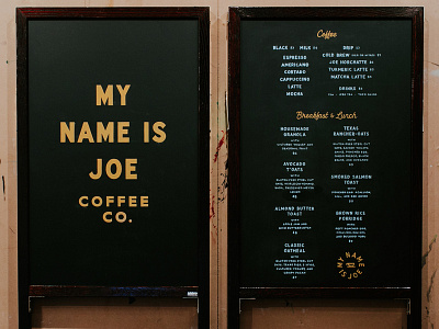 My Name Is Joe menu boards and signage
