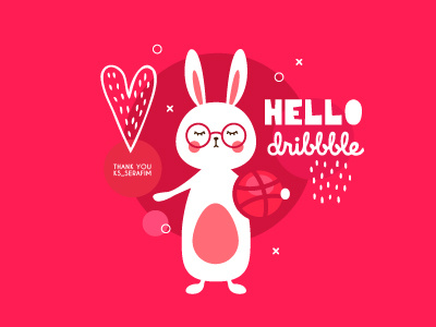 Hello Dribbble! cute dribbble first shot flat heart hello hello dribbble invites love pink rabbit scandinavian