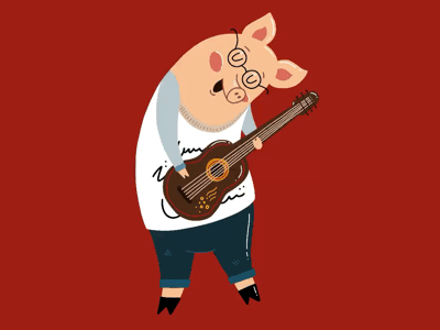 Musical boy pig boy guitar men music pig