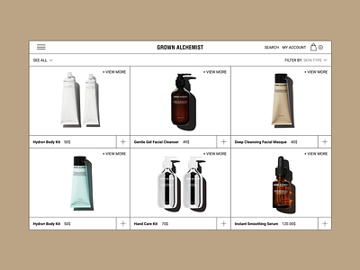 A concept for Grown Alchemist beauty concept design ecommerce grid inspiration site ui