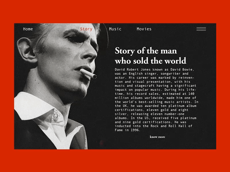 Tribute to David Bowie. Story Page ae aftereffects anim animation concept design gif grid inspiration site typography ui