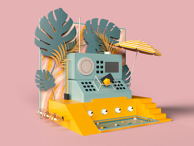 Retro Futuristic Computer 3d 3d art 3d artist 3d illustration achievement achievement illustration app app illustration gamification gamification illustration graphic design stylized surreal