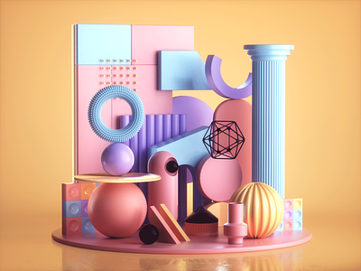 3D Abstract Composition Colorful Pastel 3D Illustration