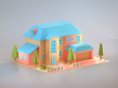 Stylized Cartoony 3D House Isometric Illustration