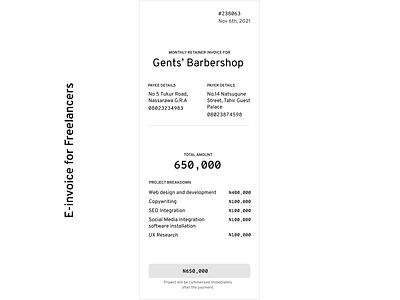 E-invoice for freelancers graphic design ui
