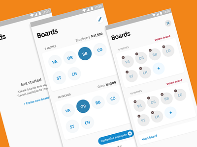 Bakeermate - Boards screen states (empty, active, edit) bakery empty states ios design mobile app nigeria ui