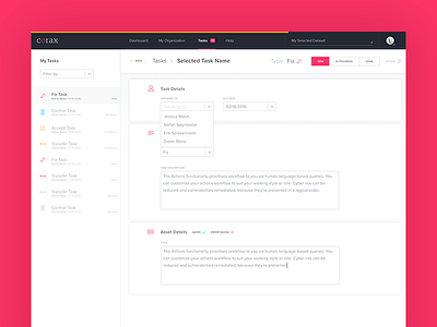 Corax / Tasks application clean cyber security tasks ui web