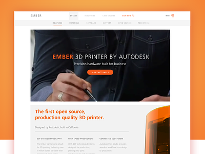 Autodesk Ember 3D Printer Website 3d 3d printing autodesk clean ember minimal orange