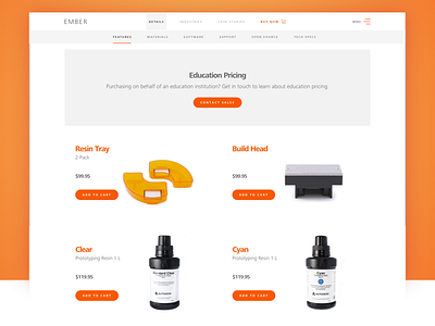 Autodesk Ember: Print Stream App + E-Commerce Store 3d printing autdesk browse ecommerce ember minimal orange shopping white