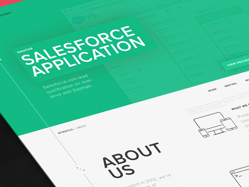 Bitmatica | Homepage Part 2 about clean minimal white green dark wireframe page landing