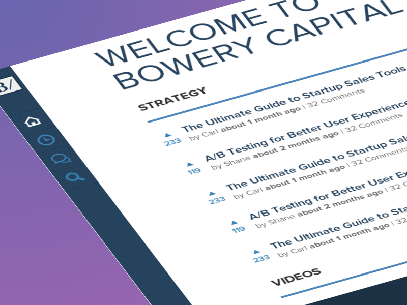 News / Bowery Capital nav left simple clean blue white application news