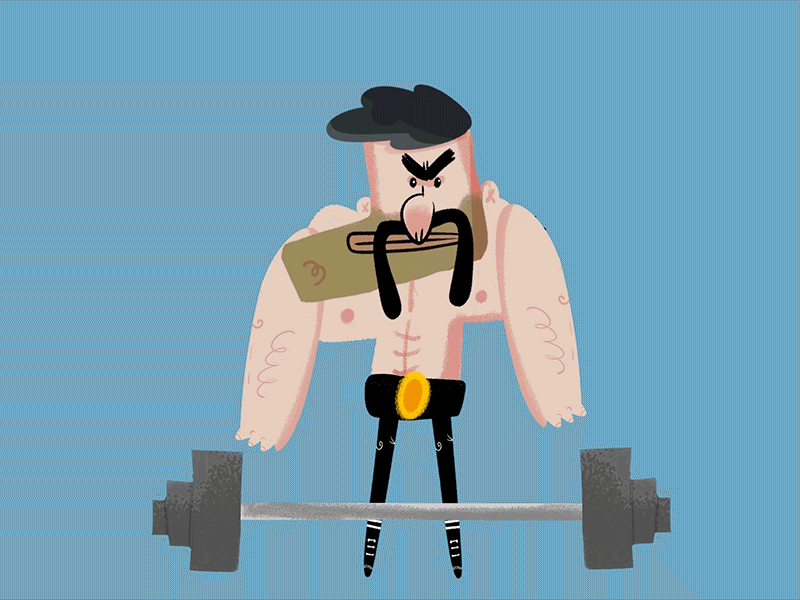 The man with dumbbells acting animation illustraions