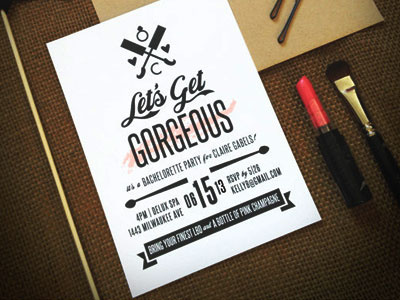 Let's Get Gorgeous Bachelorette Party Invitation invitation lipstick makeup stationery typography