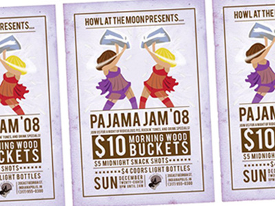 Howl At The Moon Pajama Jam Marketing Materials bar gig poster illustration layout marketing nightlife restaurant typography