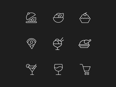 Strada food icons cupcake dessert food icon line main course pizza salad shopping basket soft drink starter stroke