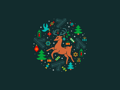 Happy Holidays christmas christmas pattern christmas tree deer gifts greeting card illustration presents reindeer toys