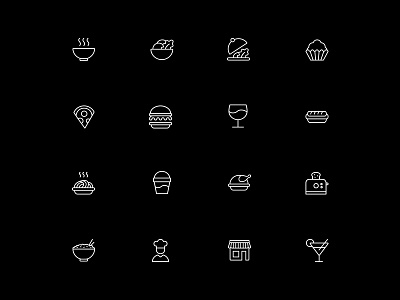 food icons breakfast burger chicken cupcake desert food icons pasta pizza salad soup starter