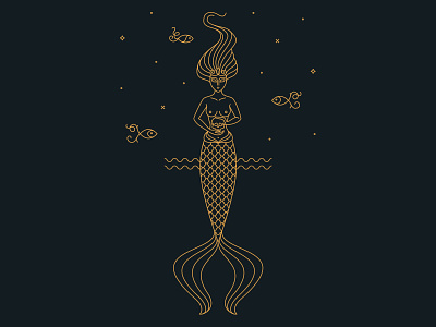 Mermaids be man-eaters fish illustration line mermaid mythology nautical ocean pattern scales skull stars story