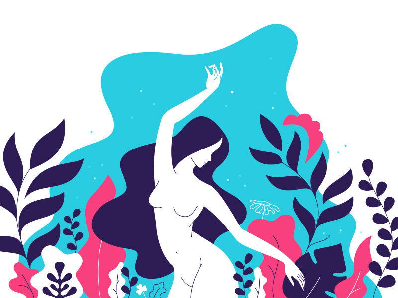 Night dance girl human illustration leaves naked nature woman