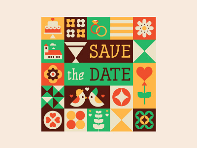 Save the Date assemblyapp birds cake heart love pattern
