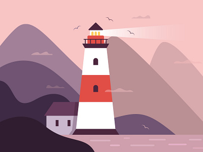 Lighthouse assemblyapp clouds illustration lighthouse mountains seagull