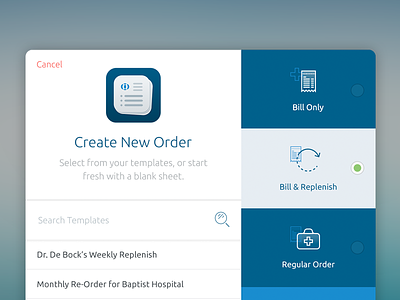 New Order Modal for Medical App app blue clean ipad medical modal order simple ui