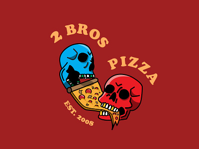 2 Bros Pizza Logo art branding colorscheme darkdesign design illustration logo logodesign pizza skull typography