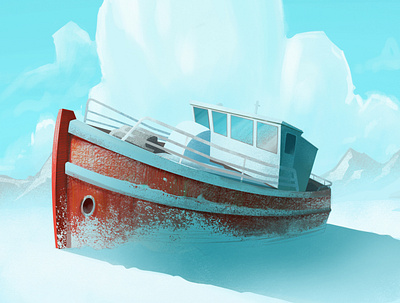 Snow Fishing art design digital art fishing boat illustration