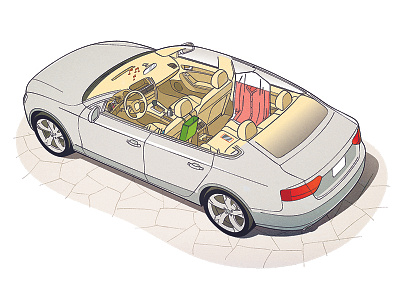 Car Cutaway car color cutaway driving illustration interior line vector