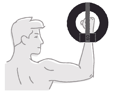 Pumping Iron black and white exercise fitness illustration line man newspaper vector weights workout