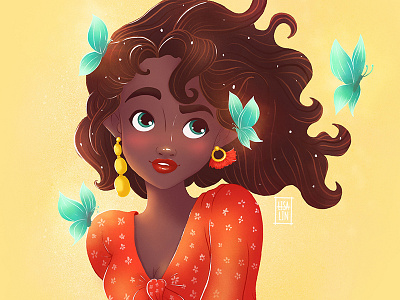 Dark skin beauty. Character Design. iPad Pro + Procreate art butterflie cartoon cartoon character cg character character design concept cute dark dark skin design fantasy girl illustration ios ipad pro modern portrait procreate