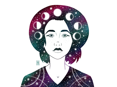 Portrait. Moon phases beauty. iPad Pro + Procreate