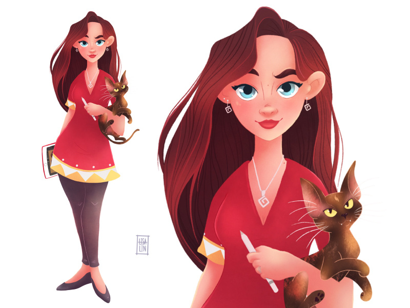Self Portrait modern cartoon character portrait ipad pro procreate girl design concept character cute cartoon art ipadpro cat work illustration selfie artist home meet the artist
