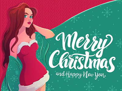 Merry X-Mas & Happy New Year 2019 banner cartoon christmas girl ios ipadpro newyear procreate sexy xmas