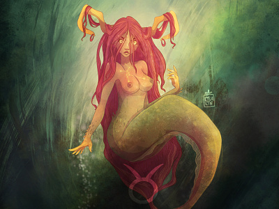 ♉Taurus art cartoon character character illustration ipad pro mermaid mermay photoshop photoshop art procreate taurus zodiac zodiac sign