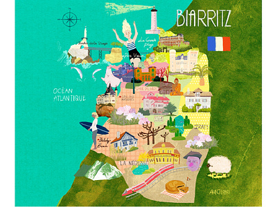 Map Illustration ahnji artwork background art biarritz digital editorial editorial art france graphic graphic design illustration map illustration