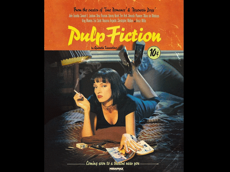 3D movie poster: "Pulp Fiction" 2d 3d film girl moho motion movie pierre gombaud poster pulp fiction tarantino uma thurman woman