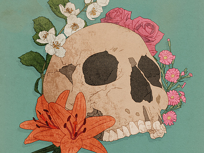 Skull and Flowers 2d art digital digitalart flowers illustration pierre gombaud skull tattoo