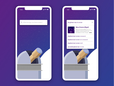 Daily UI 22: Search app design illustration iphonex mockup orion practice search search bar search box search result smart search star telescope universe