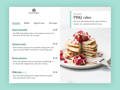 Daily UI #043: Food/Drink Menu daily 100 dailychallenge design food menu pancakes ui