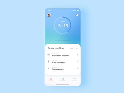 Kryo: Task completion animation app product design sleep ui