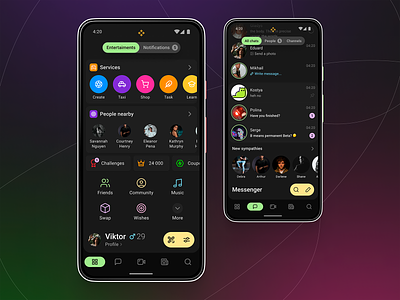 Dating Concept — 02 android app dark theme material material you messenger pixel 5 services social ui