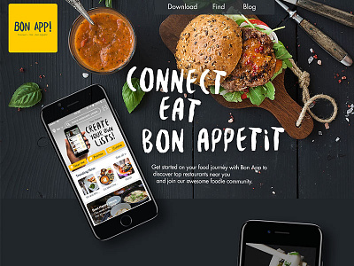 Landing Page design for Bon App! bon app food landing page social food ap website