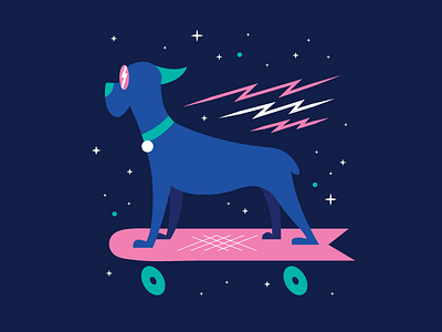 Dobby the skateboarding dog boxer dog illustration skateboard space