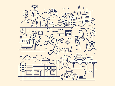 Illustration for Fivestars "Love Local" illustration line local stroke tote