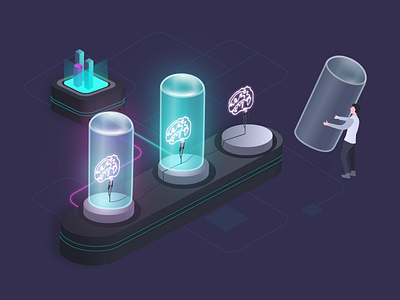 Illustration 2/3: Plugin System brain data glass glow illustration isometric nixi tube