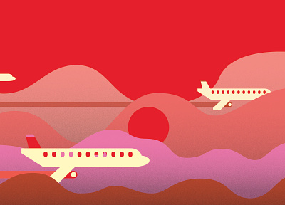 Sunset 2d animation airplane illustration sunset vector
