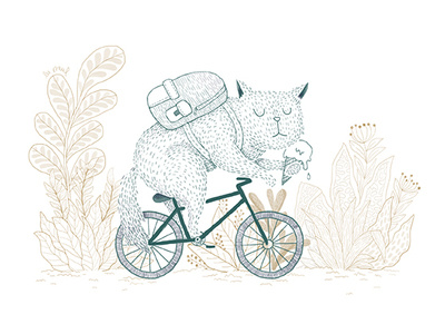 Bike ride cat character creation illustration naive