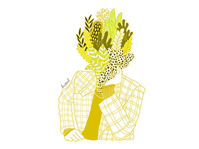 Thinking flowers illustration man plants